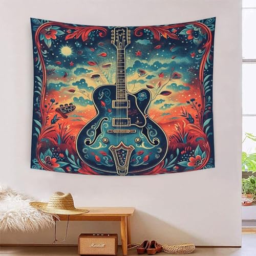 Tapisserie murale pour chambre et salon motif guitare 3D tissu textile