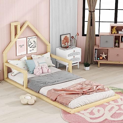 Harper & Bright Designs House Floor Bed Twin Size for Kids...