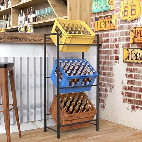 WELDUN Getränkekistenregal für 3 Getränkekisten, Meatll Kistenregal mit 3 Ebenen für Bier, Obst, Gemüse, Wasser, Tragfähigkeit 90KG