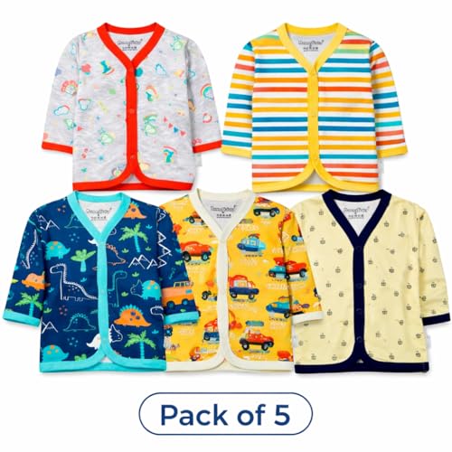 Image of NammaBaby Unisex Kid Cotton Slim Fit 100% Hoisery Button Jabla | Multicolor Jhabla | Assorted Pack of 5 | Summerwear Jhabla | Sleeveless Vest | Baby Products (New Born) (Set of 5)