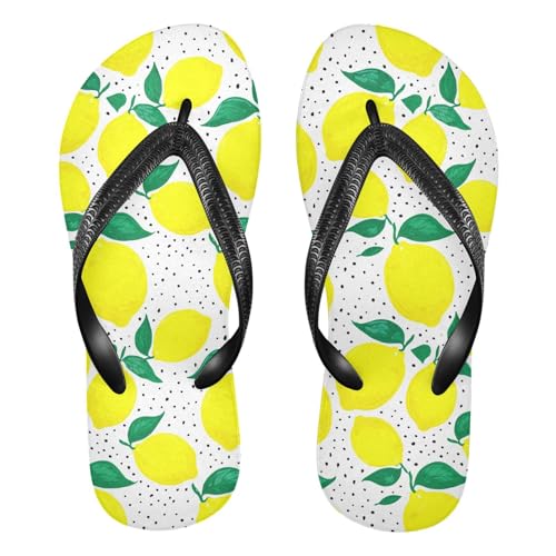 Lemon Leaf Dot White Flip Flops for Beach Thong Sandals Anti-slip Lightweight Beach Shoes for House Indoor Outdoor