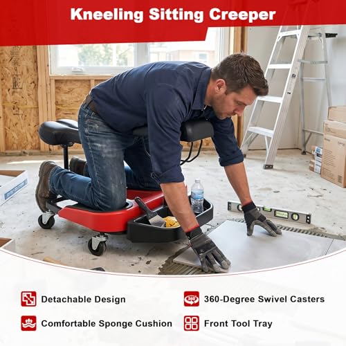 Image of Upgrade Kneeling Sitting Creeper with Chest Support and Tool Tray Compatible with racatac Rolling Knee Creeper 01RAC3CS, 3 Inch Casters 300-lb for Tile installation, Flooring work, Parquet Cleaning