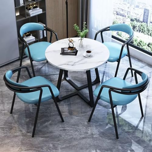 Juego de mesa de conferencias de oficina azul con 4 sillas, pequeña mesa de negociación y muebles de comedor para café, cocina, diseño moderno, tamaño único