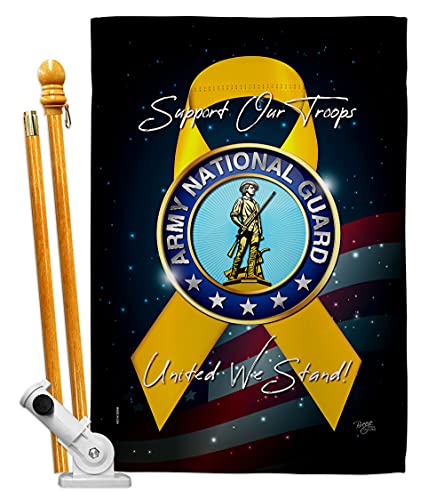 Breeze Decor Support Army National Guard House Flag Set Armed Forces ANG United State American Military Veteran Retire Official Decoration Banner Small Garden Yard Gift Double-Sided, Made in USA