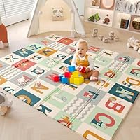 Dripex Baby Play Mat, 177×148×1cm Large Foam Crawling Playmat, Foldable Reversible Waterproof Non Toxic Portable Floor Mat with Letters and Numbers for Baby