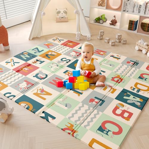 Dripex Baby Play Mat, 177×148×1cm Large Foam Crawling Playmat, Foldable Reversible Waterproof Non Toxic Portable Floor Mat with Letters and Numbers for Baby Dripex Baby Play Mat, 177×148×1cm Large Foam Crawling Playmat, Foldable Reversible Waterproof Non Toxic Portable Floor Mat with Letters and Numbers for Baby