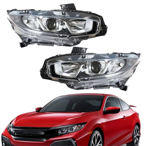 WFLNHB Headlights Assembly w/DRL Replacement for Honda Civic 2016-2020 (Factory Halogen Type) Projector Headlights Headlamps Driver and Passenger Side