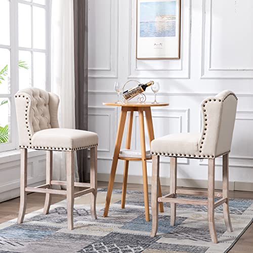 DUOMAY-Classic-Tufted-30-Inch-Bar-Stools-Set-of-4-Linen-Upholstered-Counter-Chairs-with-Back-Armless-Barstools-Breakfast-Stools-WSolid-Wood-Legs-for-Kitchen-Island-Lounge-Pub-Bar-Beige DUOMAY Classic Tufted 30 Inch Bar Stools Set of 4 Linen Upholstered Counter Chairs with Back Armless Barstools Breakfast Stools WSolid Wood Legs for Kitchen Island Lounge Pub Bar Beige