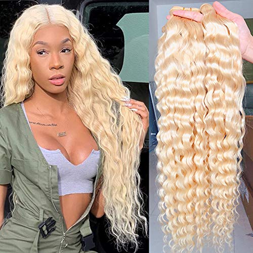 613 Blonde 3 Bundles Brazilian Hair Weave Water Wave Bundles 100% Remy Human Hair Bundles 613 Hair Extension(12/14/16 Inch)