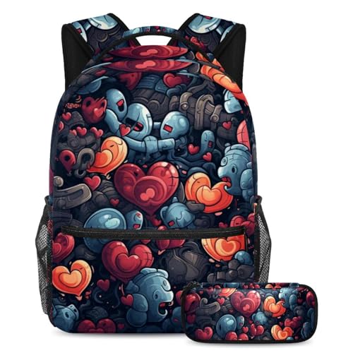 Sac à dos grand format imprimé cœurs pour la rentrée scolaire