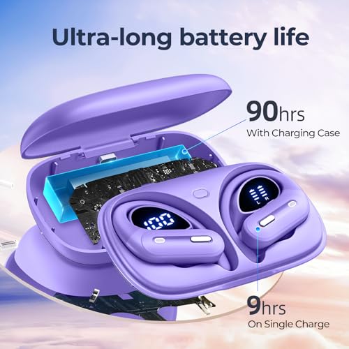 GNMN Active Noise Cancelling Ear Buds Wireless Earbuds 90Hrs Playtime Hi-Res Stereo Deep Bass Power Display Earphones with Earhooks Waterproof Transparency Headset for Sports/Gym - image 3
