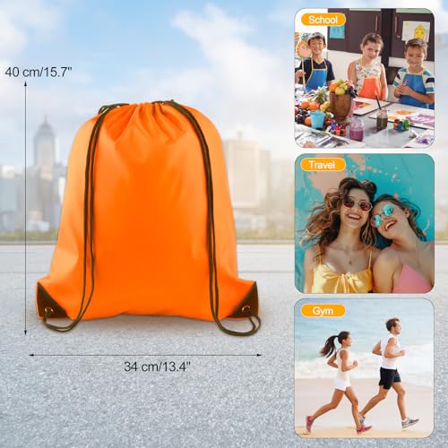 Image of KUUQA 2Pcs Orange Drawstring Backpack Bags Cinch Sack Bulk String Backpack Storage Bag