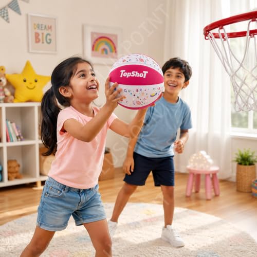 Image of PLUSPOINT Kids Basketball with Air Pump | Colorful Printed Rubber Basketball for Indoor & Outdoor Play | Training Sports Ball for Boys & Girls | Easy Grip Recreational Basketball