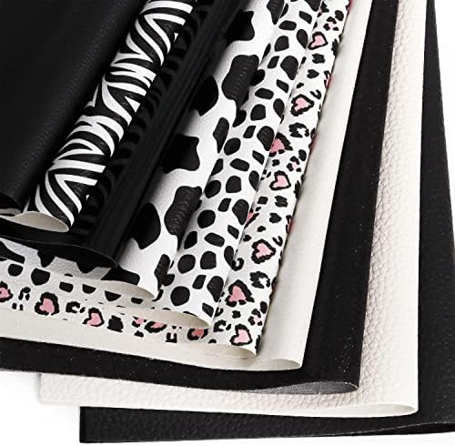 ZAIONE Print Faux Leather Sheets: 10pcs 8x12 Inch Black and White Solid Color Animal Pattern Glitter Leatherette Assorted A4 Bundle for Bows Earrings DIY Crafts