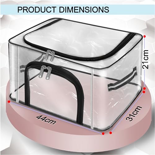 Image of Storite 2 Pack Nylon 28 L PVC Transparent Moisture Proof Storage box for Clothes Closet Wardrobe Organizer for Clothes Saree Bags with Carry Handle (Transparent, 44L x 31W x 21H cm)