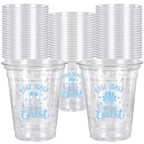Whaline 50Pcs 12Oz Last Toast on the Coast Disposable Cup Coastal Beach Bachelorette Party Plastic Cup Blue Bach Clear Glasses for Coffee Juice Drink Party Supplies