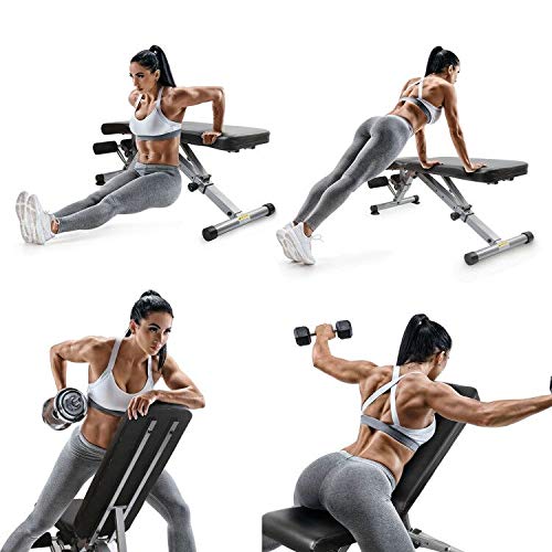 ToughFit Adjustable Workout Bench for Home, Flat/Incline/Decline Weight Bench for Garage Gym, Fast-Folding Bench for Strength Training - [Bonus] 1 Workout Poster with 35 Full-Body Exercises