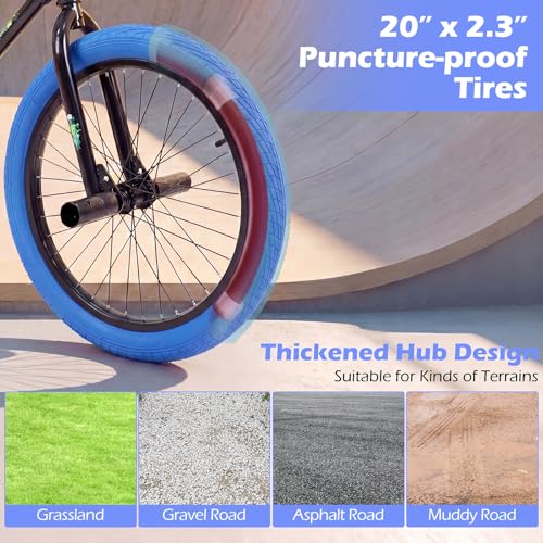 Image of Goplus Freestyle BMX Bike, 20 inch Trick Bicycle w / 360 Degree Steering, 4 Pegs, Adjustable Seat, U-Brake, Hi-Ten Steel Frame, Training Bike for Beginner Riders Teens Youth Boys Girls