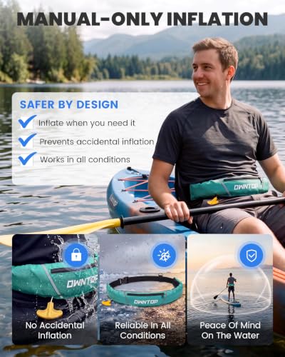 Image of Owntop Manual Inflatable Belt Pack, Adults Swim Jacket with Blowpipe & Whistle, 24g CO2 Cylinder Included, Low Profile for Kayaking, Fishing, Paddle Sports