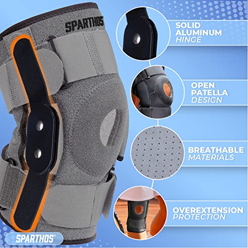 Sparthos Hinged Knee Brace - Relieves ACL, MCL, Meniscus Tear, Arthritis, Tendon Pain - Dual Metal Side Stabilizers - Support for Running, For Men and Women Check Size Chart (Large, 15½-20″ Thigh)