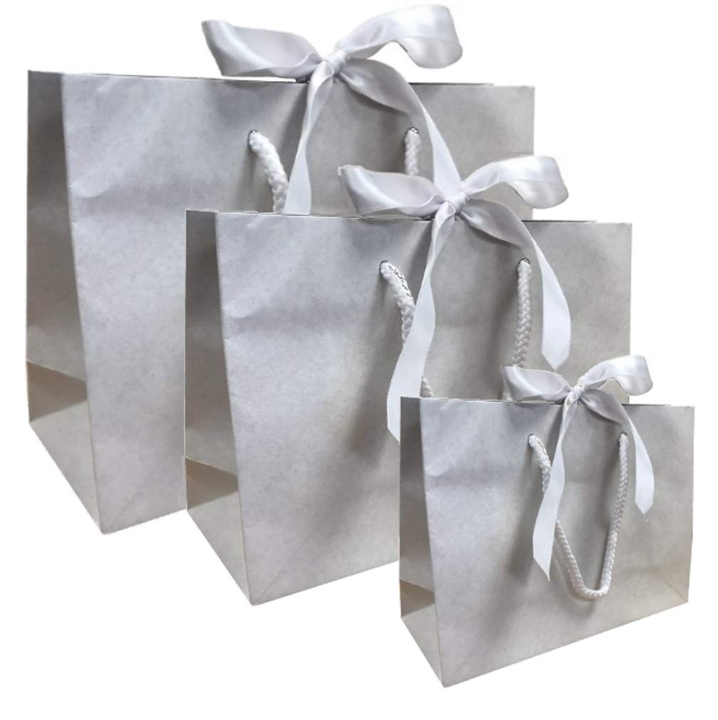 Luxury Boutique White Gift Bag with Ribbon Tie & Rope Handles - Premium Recycled Paper - for Wedding Presents, Party Bags, Baby Shower (25, Medium 32cm x 12cm x 25cm)