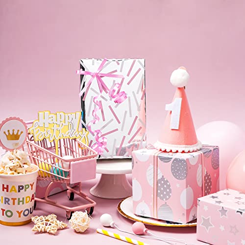 Lezakaa Pink Wrapping Paper Roll - Mini Roll - Balloon/Star/Strip For Birthday, Baby Shower, Bridal Shower - 17 X 120 Inches - 3 Rolls (42.5 Sq.ft.ttl.) #TOP2