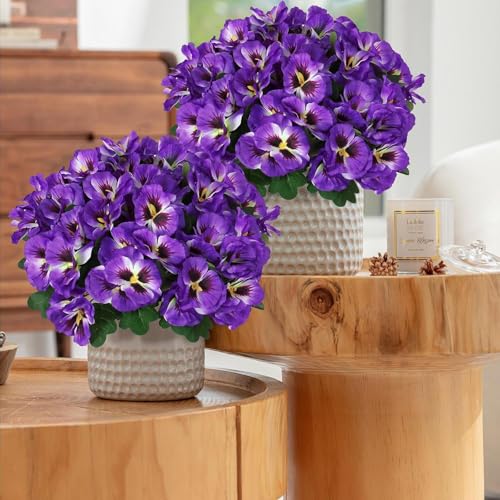 Artificial Pansies Flowers Outdoor 10 Bundles Artificial Flowers Bulk Faux Flowers UV Resistant Fake Silk Flowers for Front Porch Window Box Hanging Planter Decoration (Purple, 10P image 8