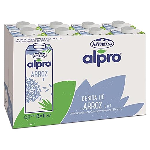 Alpro Central Lechera Asturiana Bebida De Arroz, 100% Vegetal, Rica En Proteínas, Apta Para Veganos, Pack De Briks De 1 Litro, 8 Unidad