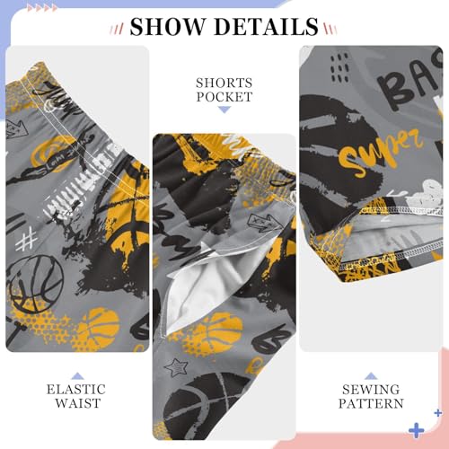 ZZXXB Basketball Graffiti Pattern Boys Long Pants Soft Trousers Elastic Waist Kids Lounge Bottoms with Pockets S-XL4