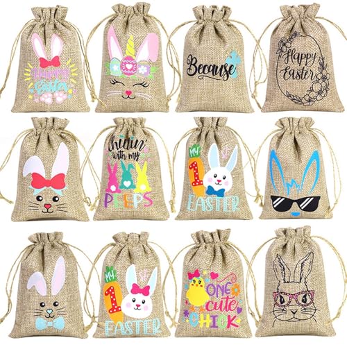 12 Pièces Sacs En Toile De Jute Sacs Cadeaux Lapin Sacs De Pâques Sac De Cadeaux À Cordon Sac De Poche De Lapin De Pâques Pour Bonbons Biscuits Anniversaire