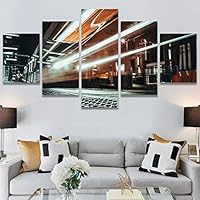 SIGNWIN 5 Panel Canvas Wall Art Street Lights for Home Decorations Ready to Hang - 60