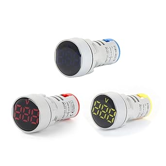 Microtail Plastic Direct AC 60-500V Digital Voltmeter LED Indicator Lamp Round Signal Light (Red-Yellow-Blue) Combo