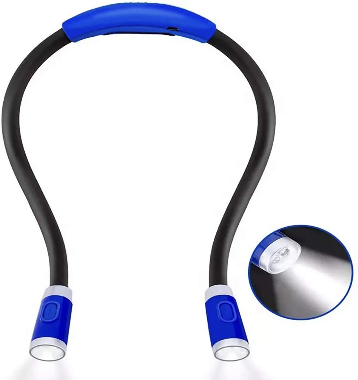 Rechargeable LED Book Light Neck Hug Light 4 LED Hand-Free 3 Brightness Modes Flexible Arm for Reading in Bed or reading in Car USB Cable Included (Blue)
