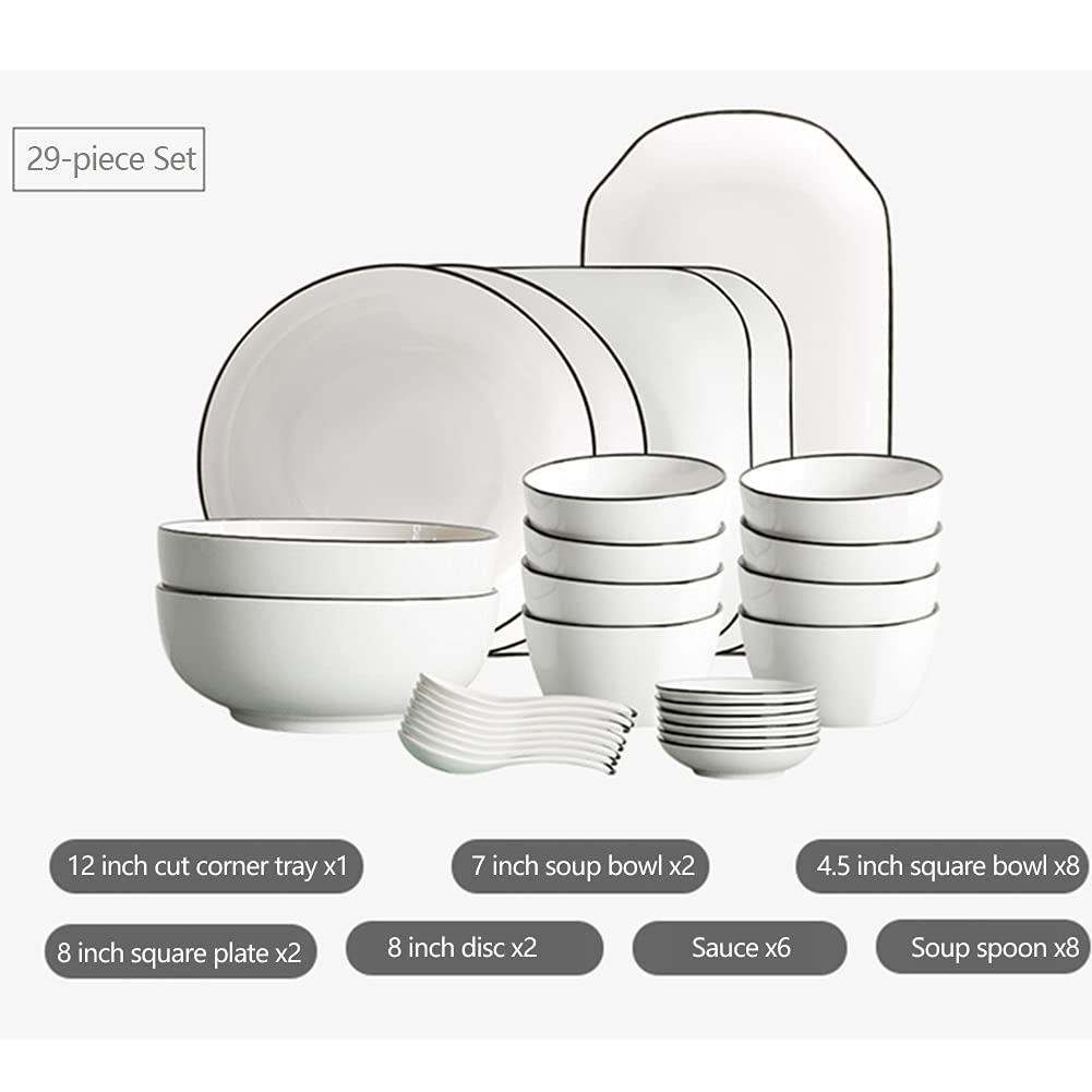 Zestaw naczyń ceramicznych składający się z 29,56 elementów, w tym talerzy, naczyń itp., zestaw naczyń ceramicznych, porcelanowa zastawa stołowa, dla 10 osób, czarny,