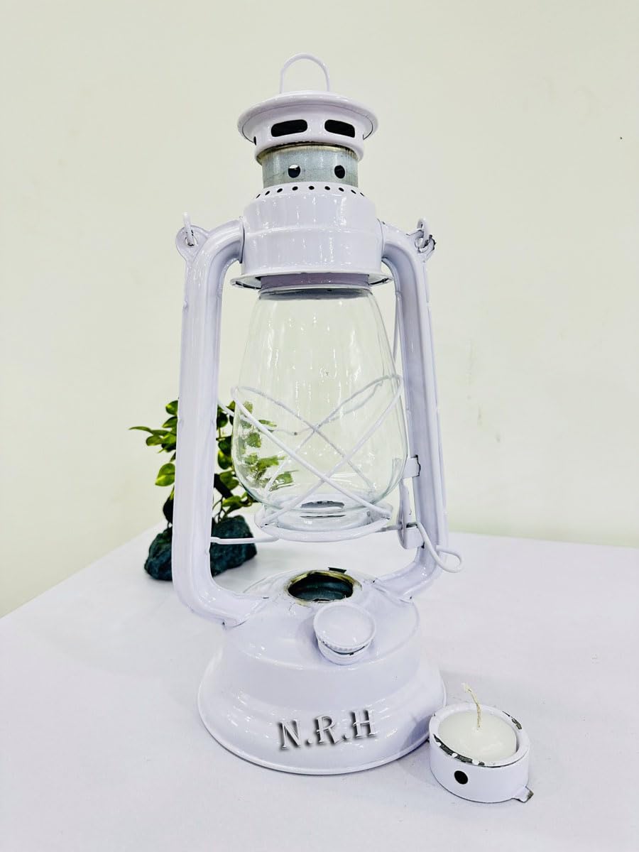 Atractivo y elegante portavelas de metal con cristal transparente, luz rústica para interiores y exteriores, para decoración de tu hogar (blanco)