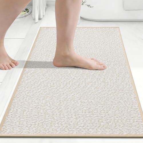 Homaxy Dünn Badezimmerteppich Badematte rutschfest mit Gummi Rückseite Saugfähig & Schnelltrocknend Badteppich Waschbar Badvorleger mit kurzem Flor 41X61 cm Beige