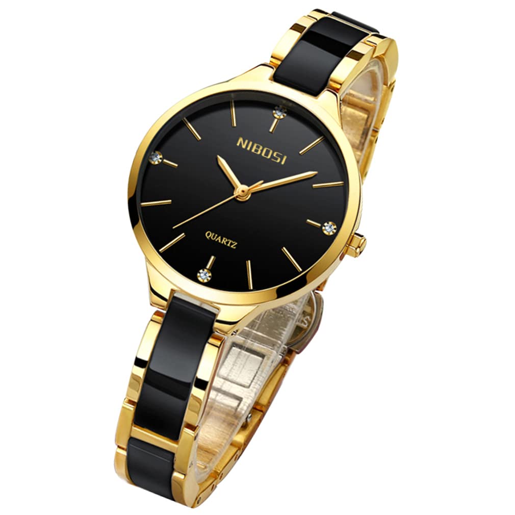 Relojes para mujer Diamond Luxury Gold Silver Señoras Femenino Clásico Moda Analógico Cuarzo Impermeable Reloj de Acero Inoxidable Luminoso Día Fecha Esposa Regalos Reloj de Pulsera NIBOSI