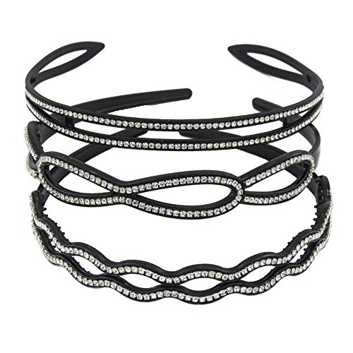 Yeshan Set of 3 pcs Fashion Rhinestone and Crystal Decor Handmade Plastic Headband,Hairband for girls