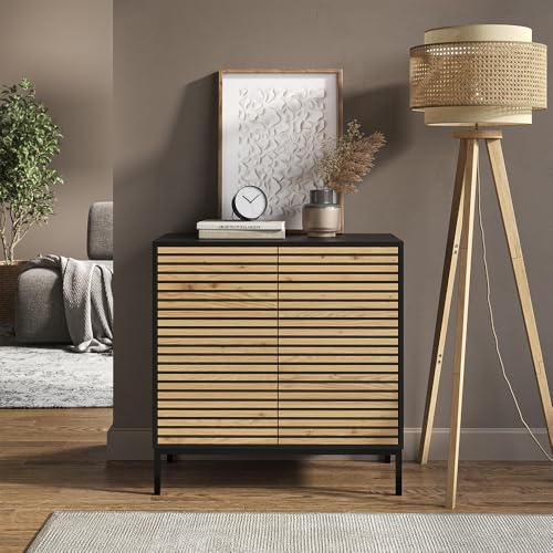 Vicco Kommode Eliza, Schwarz/Eiche, 80 x 81.2 cm mit 2 Türen