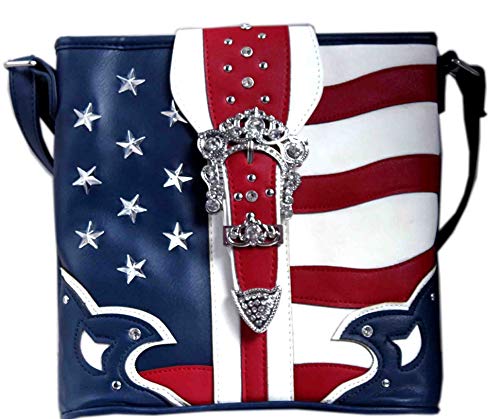 Texas West American Flag Rhinestone Women's Handbags Purse Wallet Set in Multi-Color