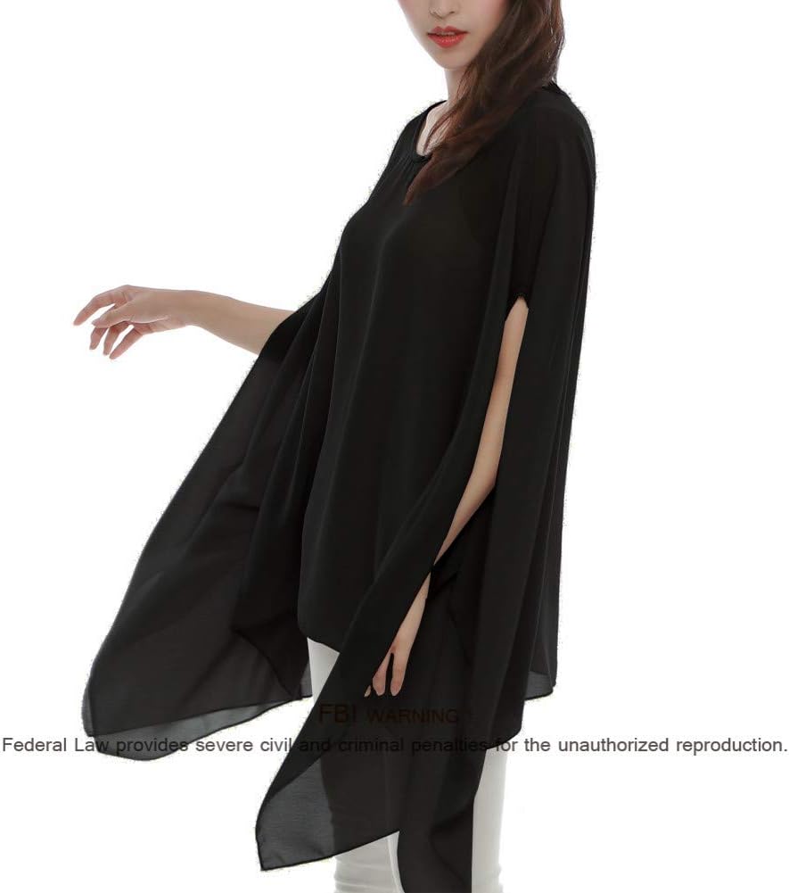 Max Hsuan Women's Loose Solid Sheer Chiffon Caftan Poncho Batwing Tunic Top Blouse Summer Oversized Shirts - Image 4