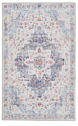 Estmy Boho Persian 2X3 Area Rug In Light Blue And Light Pink, Ultra Thin Washable Small Entryway Rug Indoor Doormat Vintage Distressed Persian Bathroom Rugs Kitchen Floor Mat Non Slip Backed #TOP6