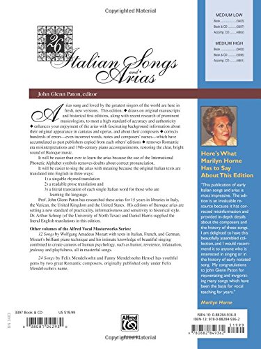 26 Italian Songs and Arias: Medium Low Voice, Book & CD - Image 2