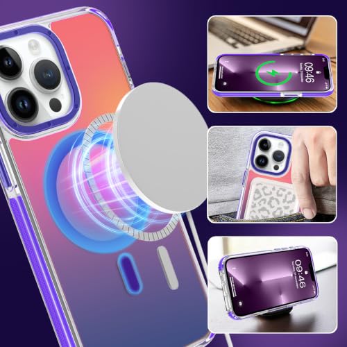 Image of Magnetic Case for iPhone 13 Pro [Compatible with Magsafe] [Cute Fashion Fluorescent Design] [1 Screen Protector] Slim Translucent Matte Case for iPhone 13 Pro 6.1 inch 2021, Purple