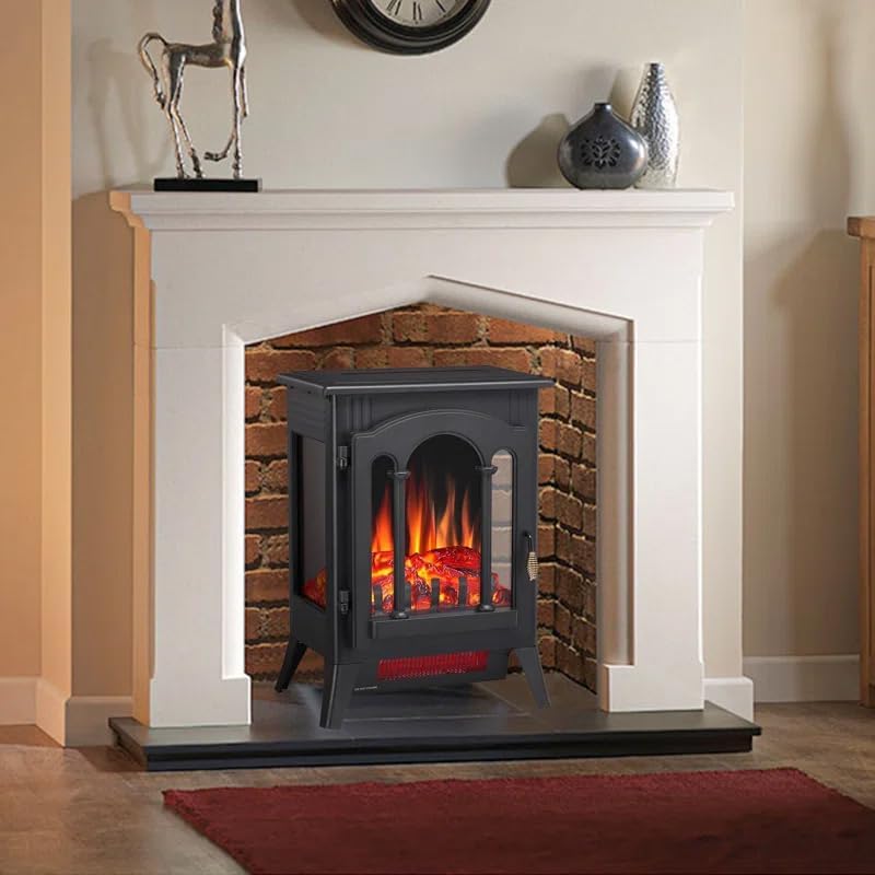 Miniatura 6 de Calentador eléctrico de chimenea con control de termostato, calentador de espacio de chimenea artificial infrarroja de 16 pulgadas, 2 modos de