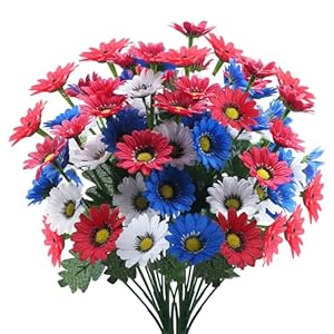 Independence day artificial daisy flowers patriotic memorial flowers red white and blue faux flower with 4th of july decorations for cemetery memorial day independence day home wedding party  urban country home decor