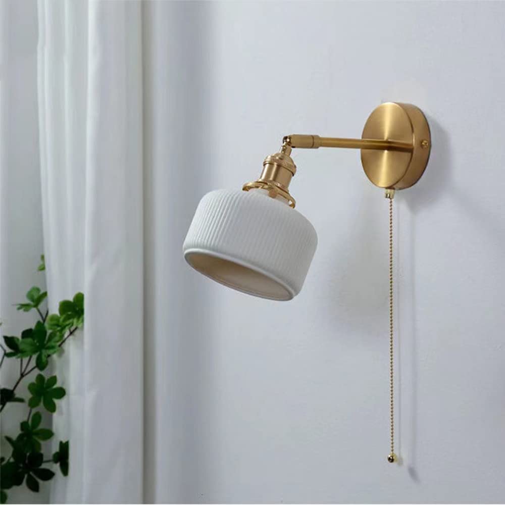 Luxus wandleuchten Schlafzimmer Nachttisch Wandleuchte Weiß Keramik Retro Wandleuchte Spiegel Frontlicht Einstellbare Kopfteil Nacht Leselampen Dreifarbige Dimmbare Wandlaternen Seilschalter