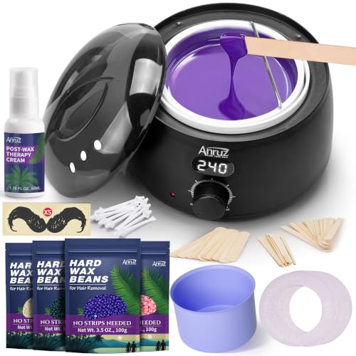 Anruz Waxing Kit for Women Men, Digital Wax Pot Warmer Kit for Hair Removal