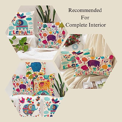 STITCHNEST Unique Cute Elephant Cartoon Blue Printed Canvas Cotton Cushion Covers, Set of 5 (16 x 16 Inches) 4 51sYtCj05hL