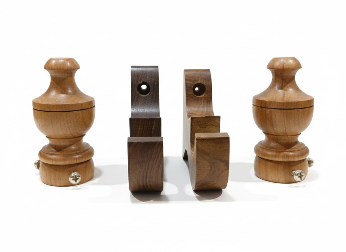 Wooden Curtain Brackets Set | Durable Natural Wood Finish | Classic Handcrafted Curtain Rod Holders for Home & Office Decor (Walnut Brown)-image-21